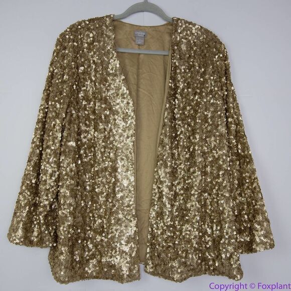 NEW Chico's gold Sequin long-sleeve Jacket blazer,‎ 0 (S/4) - Picture 3 of 16